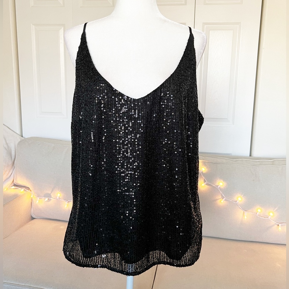 Banana Republic Top black with sequins XL like NEW!